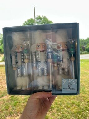 Set of 3 Silver and White Nutcracker Figurines - Holiday Home Accents